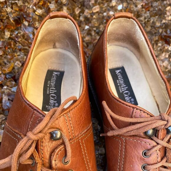 🥾KENNETH COLE NEW YORK MENS LACE UP LEATHER SHOES in light brown - Size 8 - Picture 10 of 11